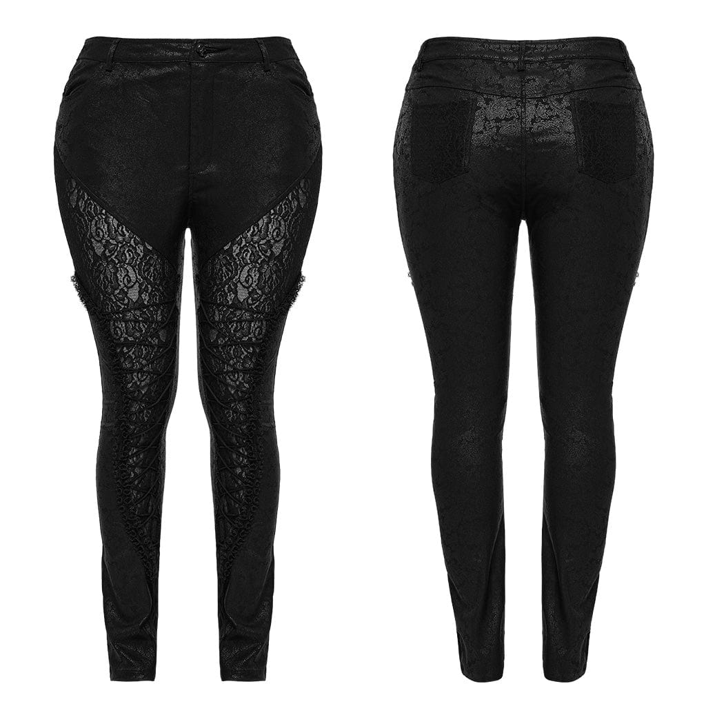 PUNK RAVE Women's Plus Size Gothic Lace-up Lace Splicing Pants