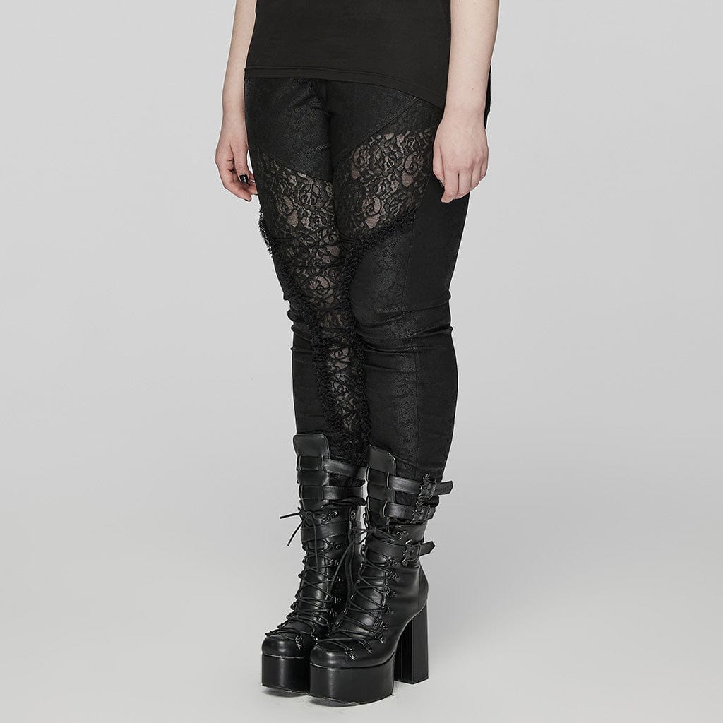 PUNK RAVE Women's Plus Size Gothic Lace-up Lace Splicing Pants