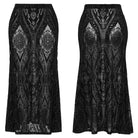 PUNK RAVE Women's Plus Size Gothic Lace-up Sheer Flocked Mesh Skirt