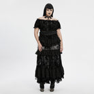 PUNK RAVE Women's Plus Size Gothic Off Shoulder Ruffles Sheer Shirt Black