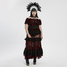 PUNK RAVE Women's Plus Size Gothic Off Shoulder Ruffles Sheer Shirt Black-Red