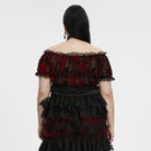 PUNK RAVE Women's Plus Size Gothic Off Shoulder Ruffles Sheer Shirt Black-Red