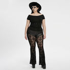 PUNK RAVE Women's Plus Size Gothic Off-the-shoulder Eyelet Strap Shirt