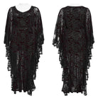 PUNK RAVE Women's Plus Size Gothic Plunging Bat Sleeved Black Red Witch Dress