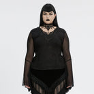 PUNK RAVE Women's Plus Size Gothic Plunging Flared Sleeved Lace-up Shirt