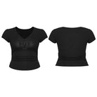 PUNK RAVE Women's Plus Size Gothic Plunging Floral Embroidered T-shirt