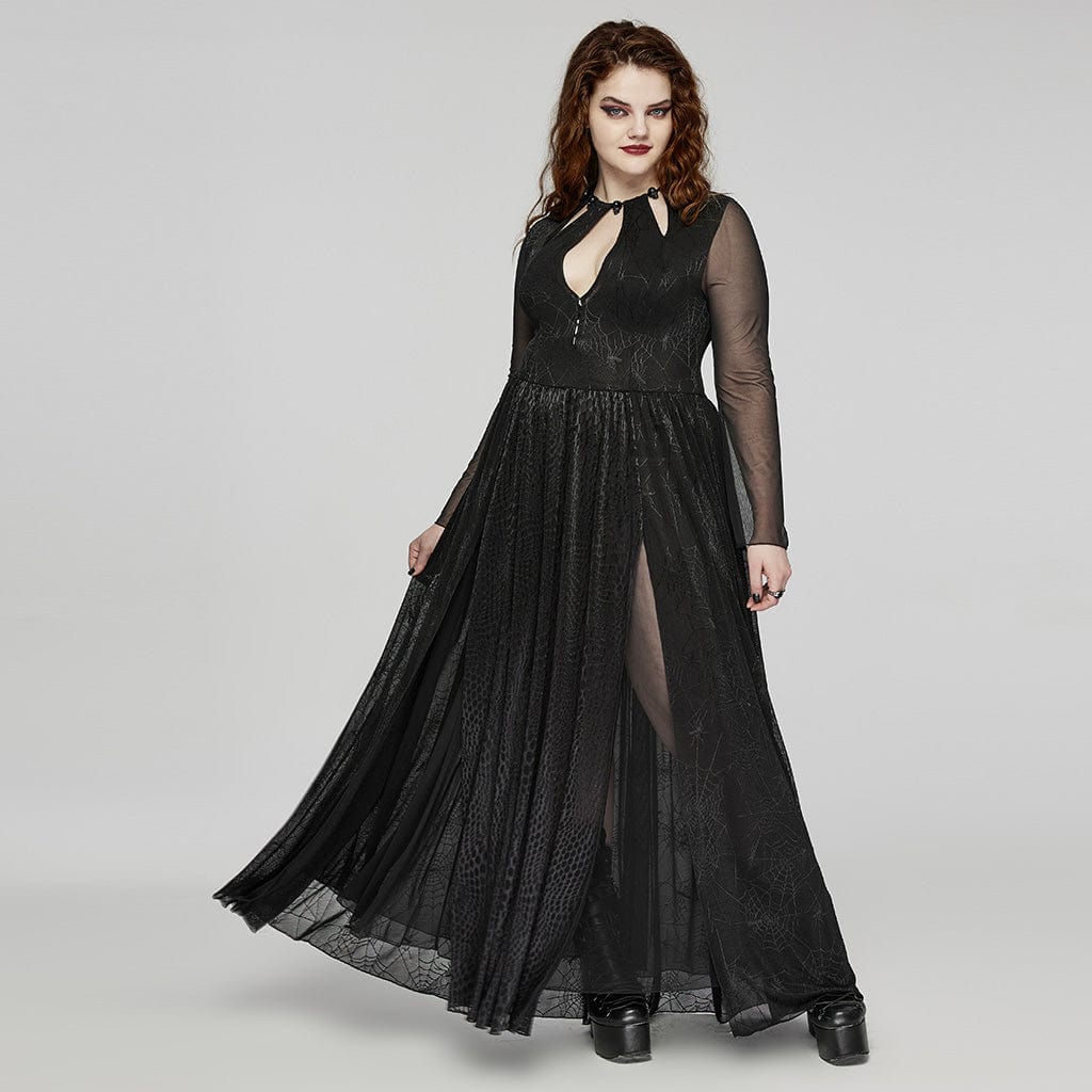 PUNK RAVE Women's Plus Size Gothic Plunging Side Slit Honeymoon Dress