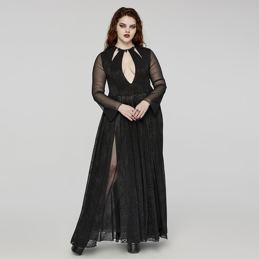 PUNK RAVE Women's Plus Size Gothic Plunging Side Slit Honeymoon Dress