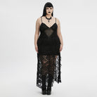 PUNK RAVE Women's Plus Size Gothic Plunging Split Lace Evening Slip Dress