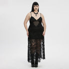 PUNK RAVE Women's Plus Size Gothic Plunging Split Lace Evening Slip Dress