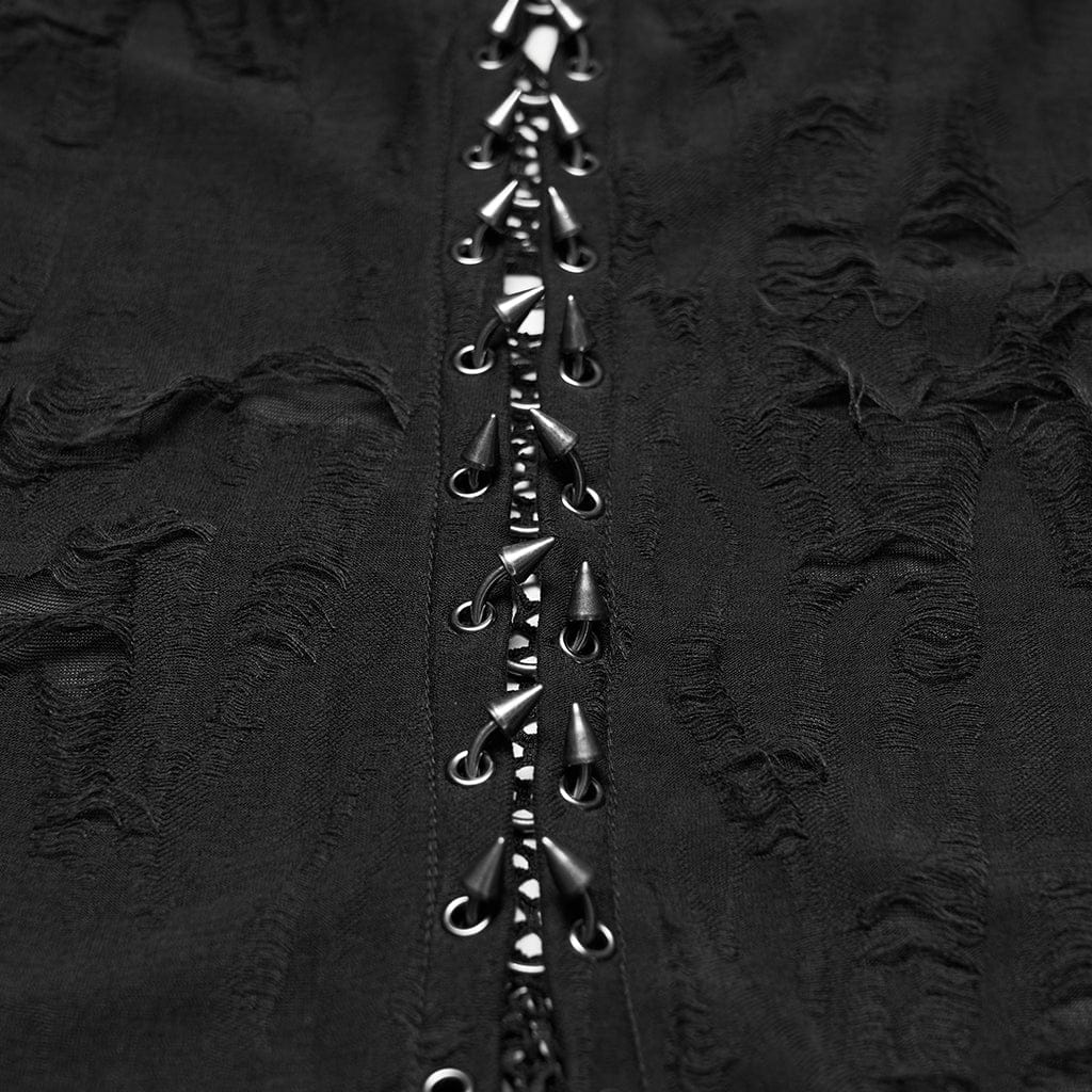 PUNK RAVE Women's Plus Size Gothic Ripped Mesh Splice Coat with Hood