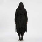 PUNK RAVE Women's Plus Size Gothic Ripped Mesh Splice Coat with Hood