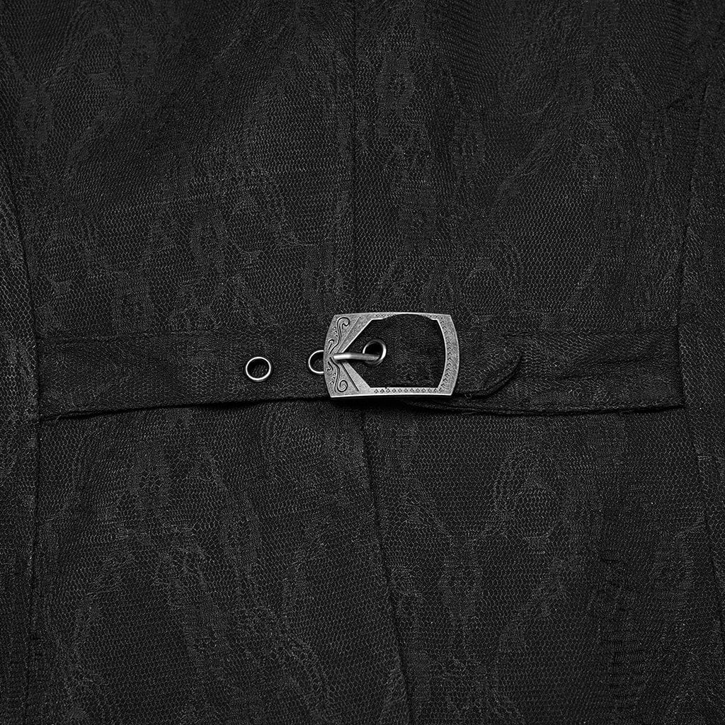 PUNK RAVE Women's Plus Size Gothic Ruffled Lace Splice Lapel Vest