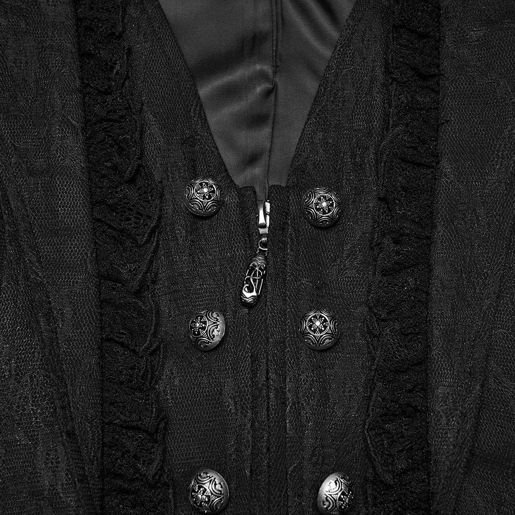 PUNK RAVE Women's Plus Size Gothic Ruffled Lace Splice Lapel Vest