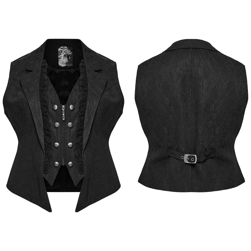 PUNK RAVE Women's Plus Size Gothic Ruffled Lace Splice Lapel Vest
