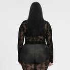 PUNK RAVE Women's Plus Size Gothic Star Cross Flocking Mesh T-shirt