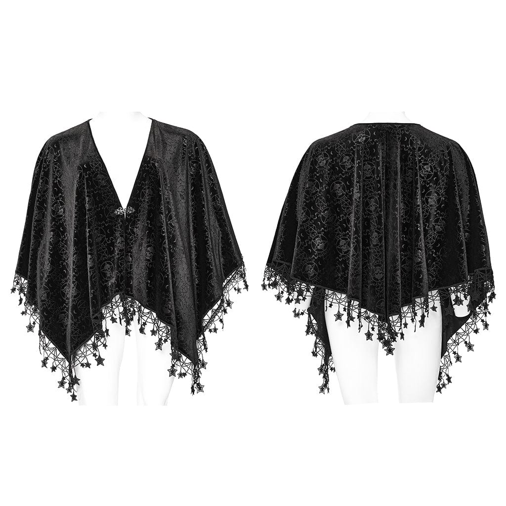 PUNK RAVE Women's Plus Size Gothic Star Tassels Velvet Cape