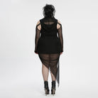PUNK RAVE Women's Plus Size Punk Irregular Ruched Black Party Dress with Hooded Cape