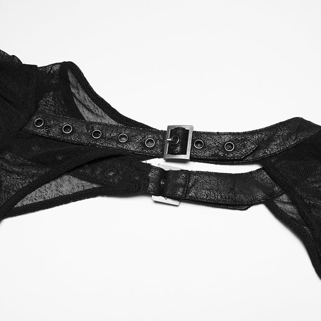 PUNK RAVE Women's Plus Size Punk Irregular Ruched Black Party Dress with Hooded Cape