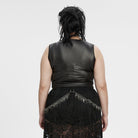 PUNK RAVE Women's Plus Size Punk Ribbed Mesh Splice Tank Top