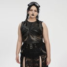 PUNK RAVE Women's Plus Size Punk Ribbed Mesh Splice Tank Top