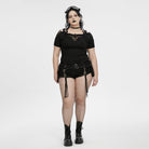 PUNK RAVE Women's Plus Size Punk Ripped Buckle Shirt
