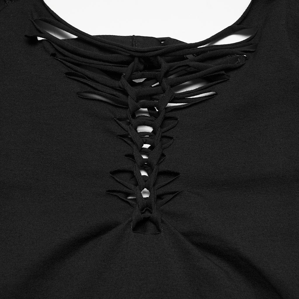 PUNK RAVE Women's Plus Size Punk Ripped Buckle Shirt