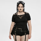PUNK RAVE Women's Plus Size Punk Ripped Buckle Shirt