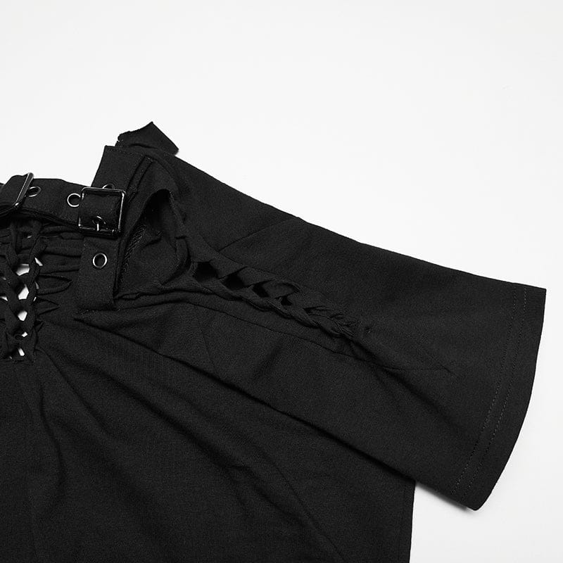 PUNK RAVE Women's Plus Size Punk Ripped Buckle Shirt