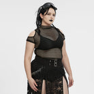 PUNK RAVE Women's Plus Size Punk Sheer Cutout Mesh Top Black
