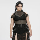 PUNK RAVE Women's Plus Size Punk Sheer Cutout Mesh Top Black