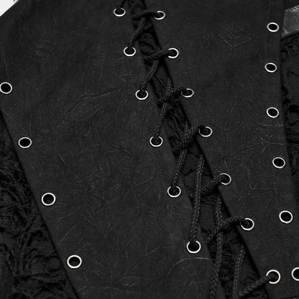 PUNK RAVE Women's Punk Asymmetric Eyelet Lace-up Distressed Maxi Skirt