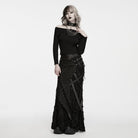 PUNK RAVE Women's Punk Asymmetric Eyelet Lace-up Distressed Maxi Skirt