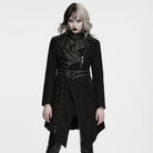 PUNK RAVE Women's Punk Asymmetric Lapel Lace-up Long Jacket
