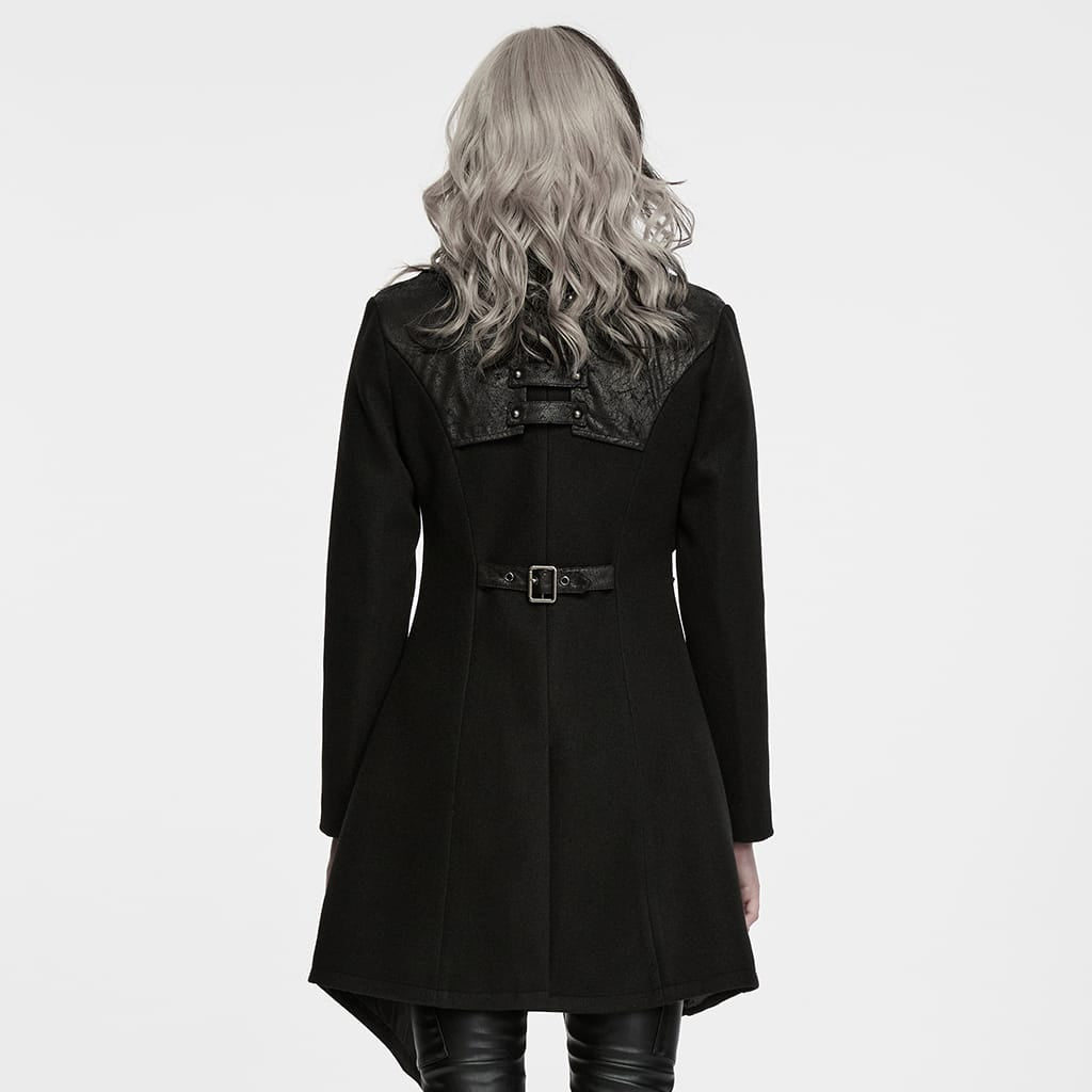 PUNK RAVE Women's Punk Asymmetric Lapel Lace-up Long Jacket