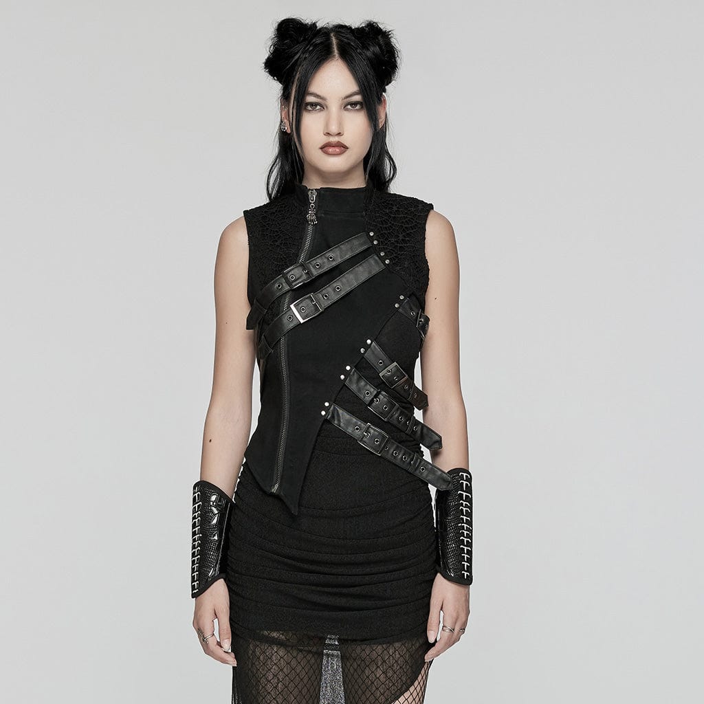 PUNK RAVE Women's Punk Asymmetric Stand Collar Vest