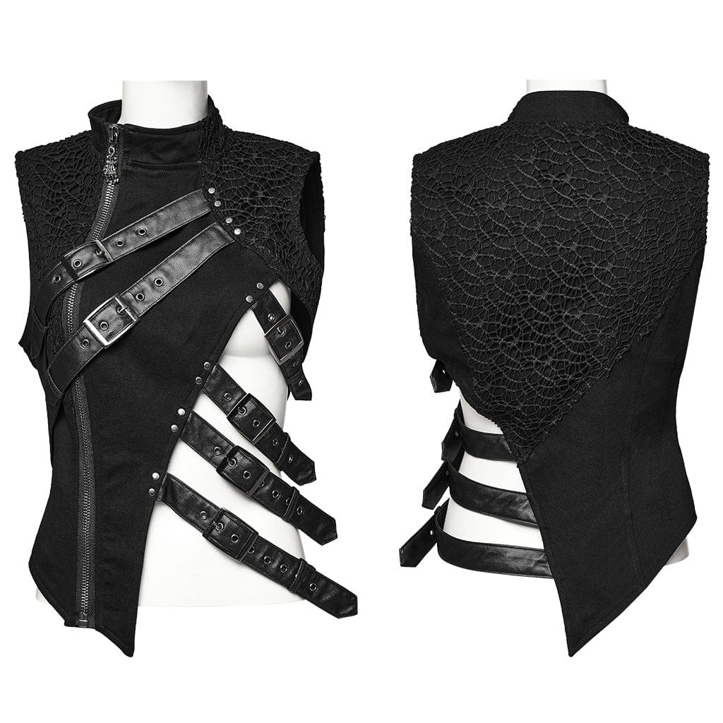 PUNK RAVE Women's Punk Asymmetric Stand Collar Vest