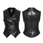 PUNK RAVE Women's Punk Asymmetric Studded Lapel Buckle Strap Vest