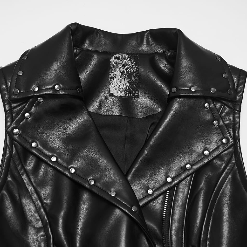 PUNK RAVE Women's Punk Asymmetric Studded Lapel Buckle Strap Vest