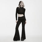 PUNK RAVE Women's Punk Asymmetric Tassel Buckle Strap Flared Pants