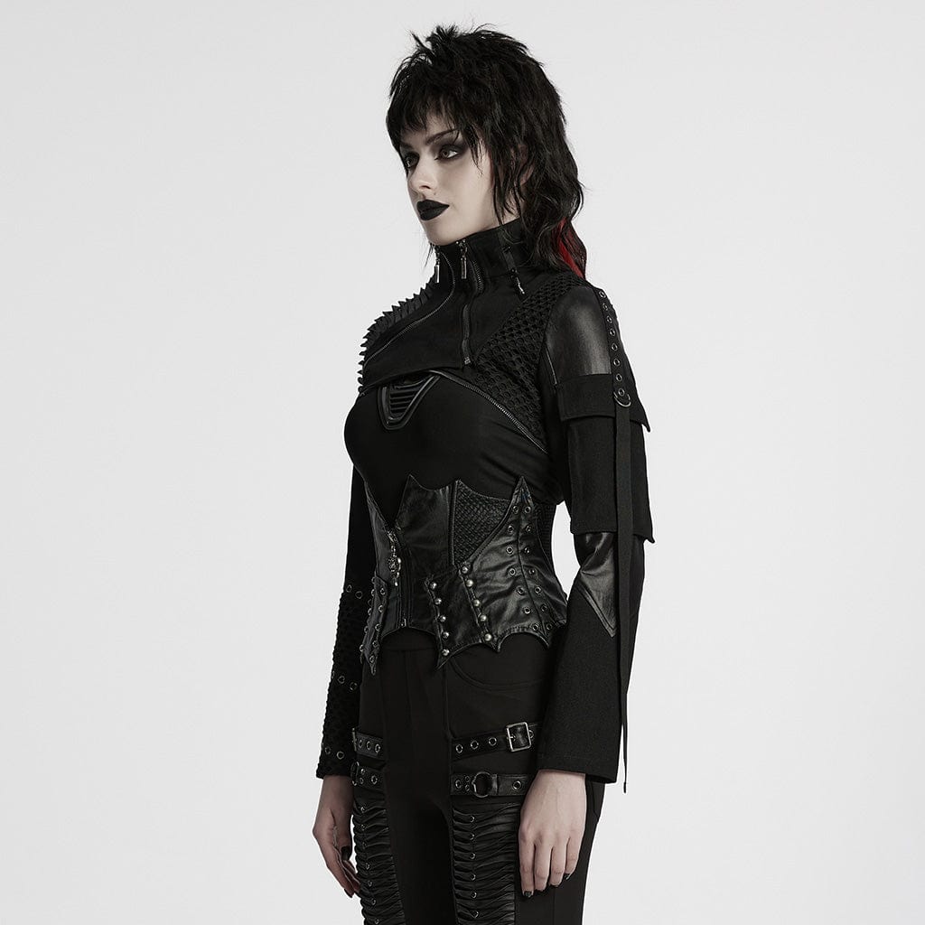 PUNK RAVE Women's Punk Batlike Splice Underbust Corset