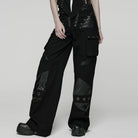 PUNK RAVE Women's Punk Big Pocket Buckle Strap Lace-up Pants