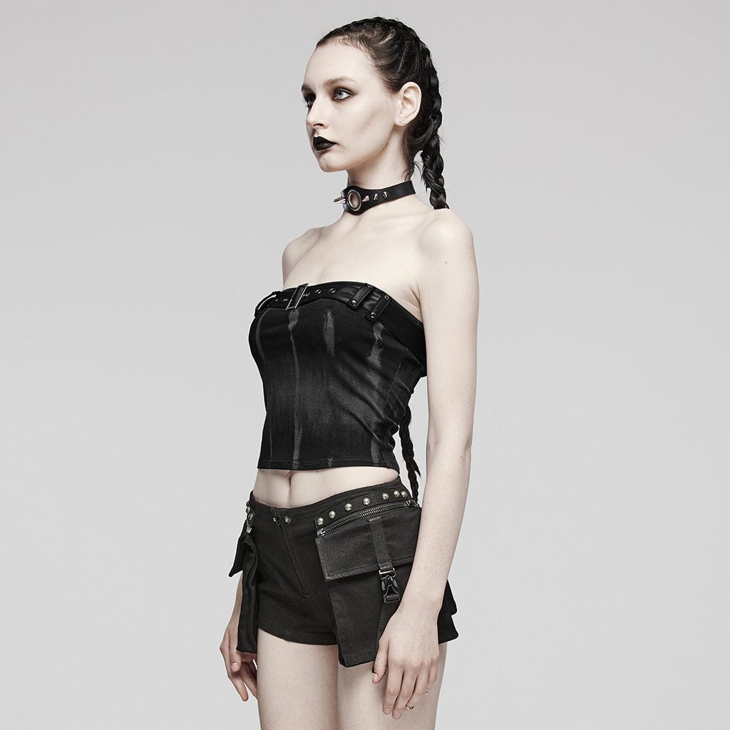 PUNK RAVE Women's Punk  Buckle Eyelet Bustier