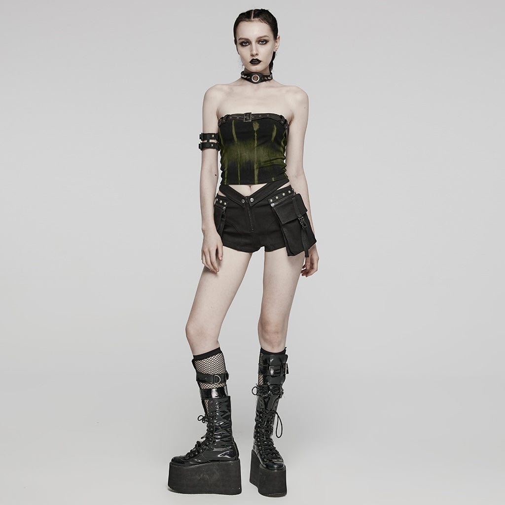 PUNK RAVE Women's Punk  Buckle Eyelet Bustier Black-green