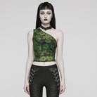 PUNK RAVE Women's Punk Buckle Eyelet Halter Tank Top Black-Green