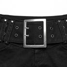 PUNK RAVE Women's Punk Buckle Eyelets Denim Shorts