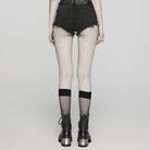 PUNK RAVE Women's Punk Buckle Eyelets Denim Shorts