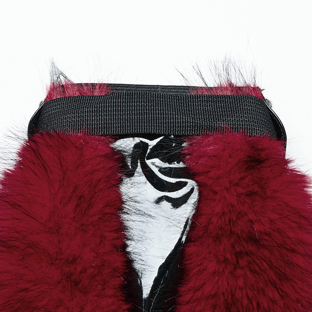 PUNK RAVE Women's Punk Buckle Faux Fur Leg Warmers Red