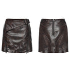 PUNK RAVE Women's Punk Buckle Faux Leather A-line Short Skirt Coffee