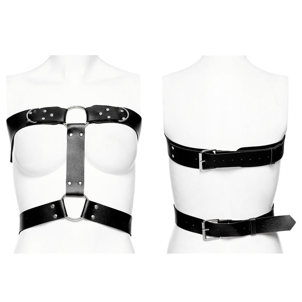 PUNK RAVE Women's Punk Buckle Faux Leather Body Harness